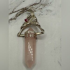 Sterling Silver Swan and Pink Crystal Pendant